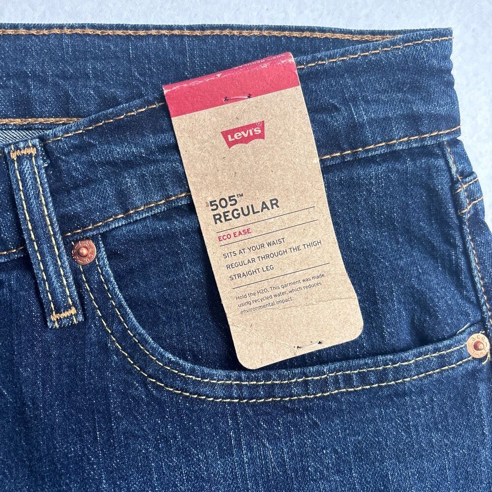 Levi's 505 Regular Eco Ease Straight Leg Jeans Mens 36x30 Dark Wash NWT 2195 - Picture 3 of 7